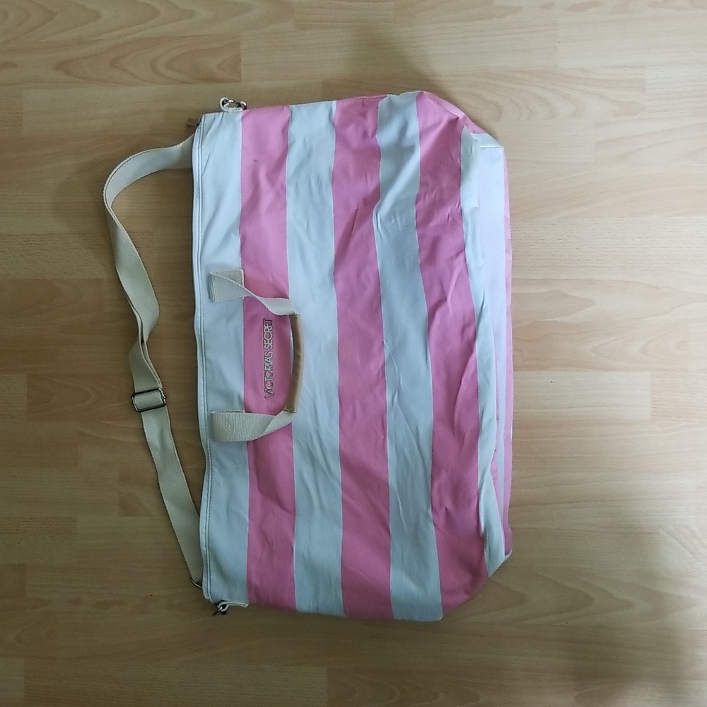 Victoria's Secret Pink And White Striped Weekender Tote Vacation Travel